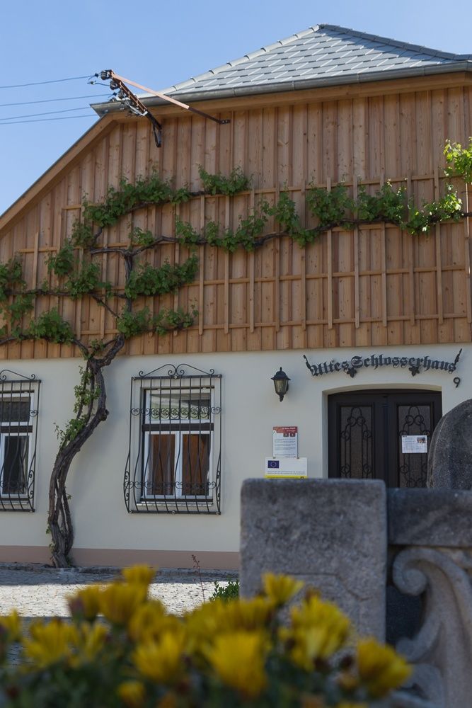 Egy régi lakatosház homlokzata faburkolattal és kúszónövényekkel.