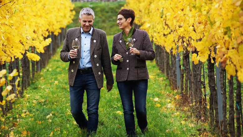 Karin and Rudolf Schrey in the vineyard, &copy; Weingut Schrey