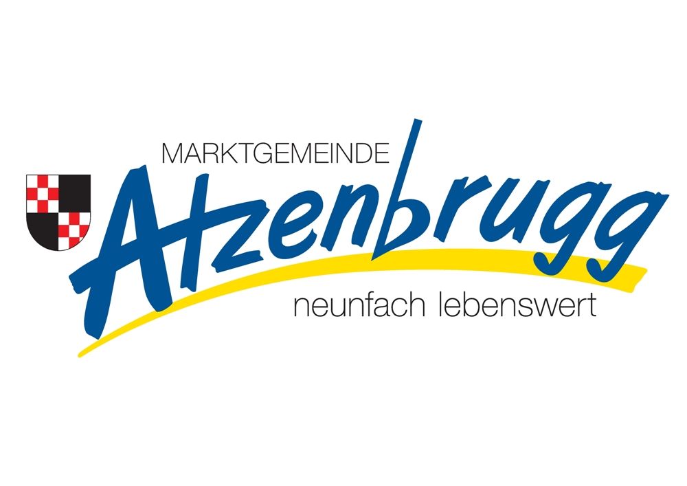 Atzenbrugg város logója címerrel és a "neunfach lebenswert" szlogennel.