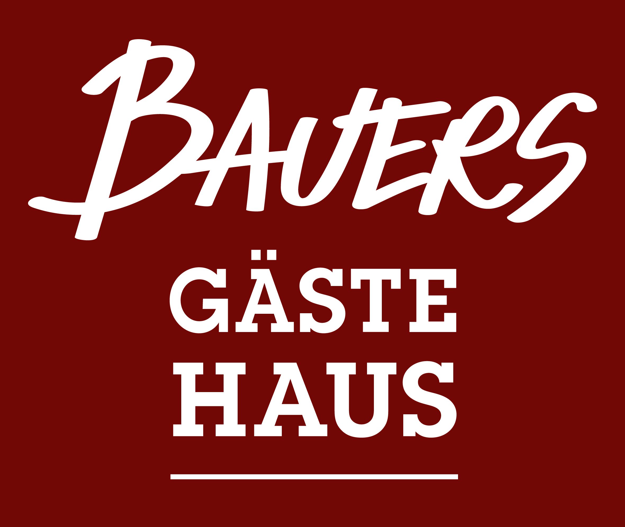 Logó a "Bauers Gästehaus" felirattal fehér színben, sötétvörös alapon.