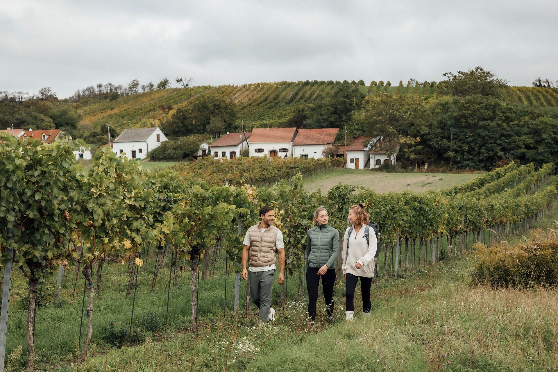 Sanfte Hügel und üppige Weingärten laden zu einem unvergesslichen Weinwandern ein. Die frische Luft und das sanfte Plätschern eines nahen Baches schaffen eine harmonische Atmosphäre, während die Gruppe fröhlich durch die Weinlandschaft schlendert. Hier, wo die Natur und die Kultur des Weinbaus aufeinandertreffen, wird jeder Schritt zum Genuss.