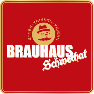 A Brauhaus Schwechat logója piros háttérrel és fehér betűkkel.