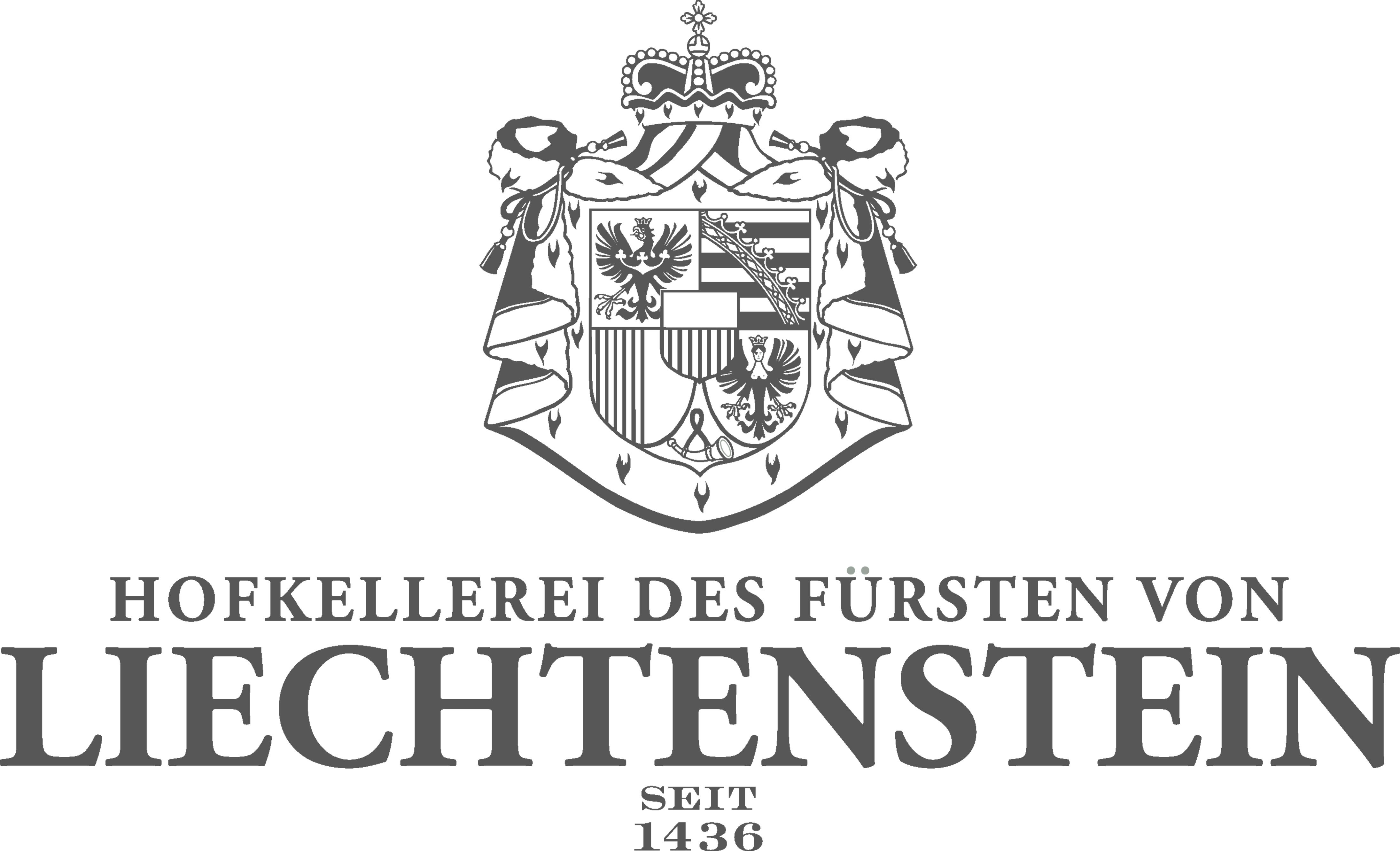 A Hofkellerei des Fürsten von Liechtenstein logója címerrel és felirattal.
