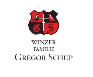 A címer madarakkal és kezdőbetűkkel, alatta a "Winzer Familie Gregor Schup" szöveg.