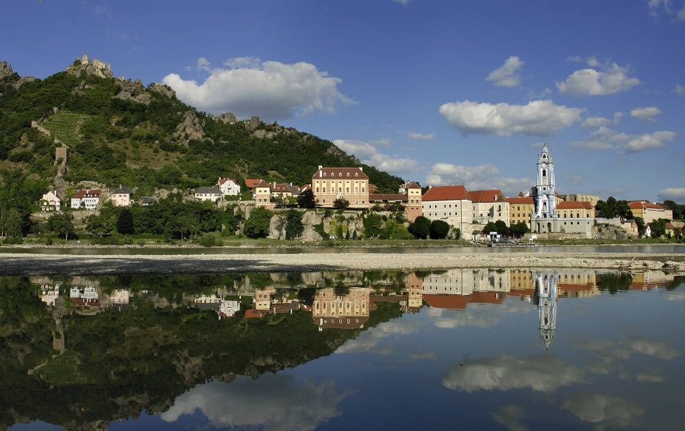 Dürnstein látképe a Rossatz kerékpáros kompról
