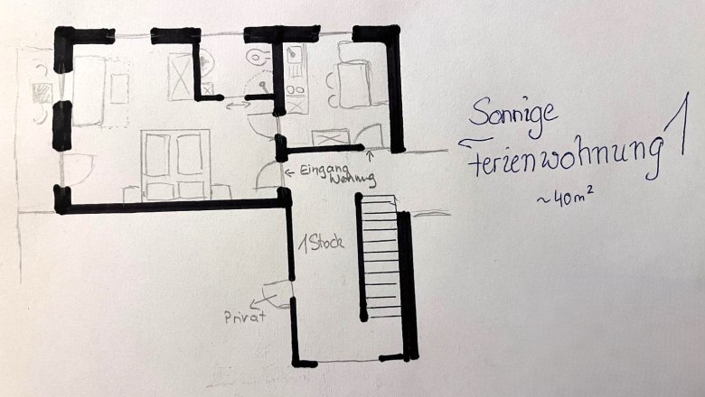Sketch floor plan sunny vacation apartment, &copy; Grasberger