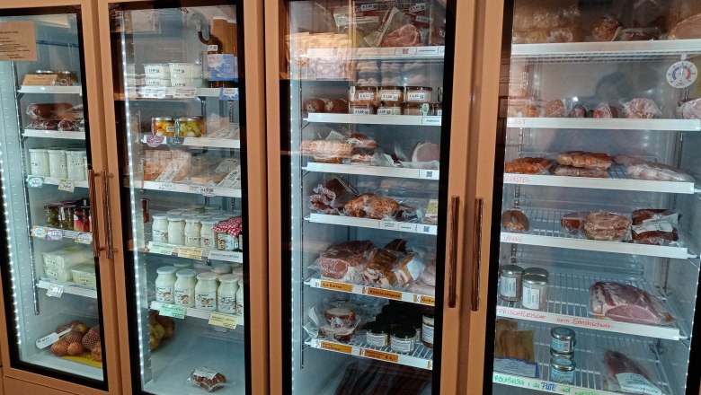 Our village store products in the chiller, &copy; Nadine Sunk