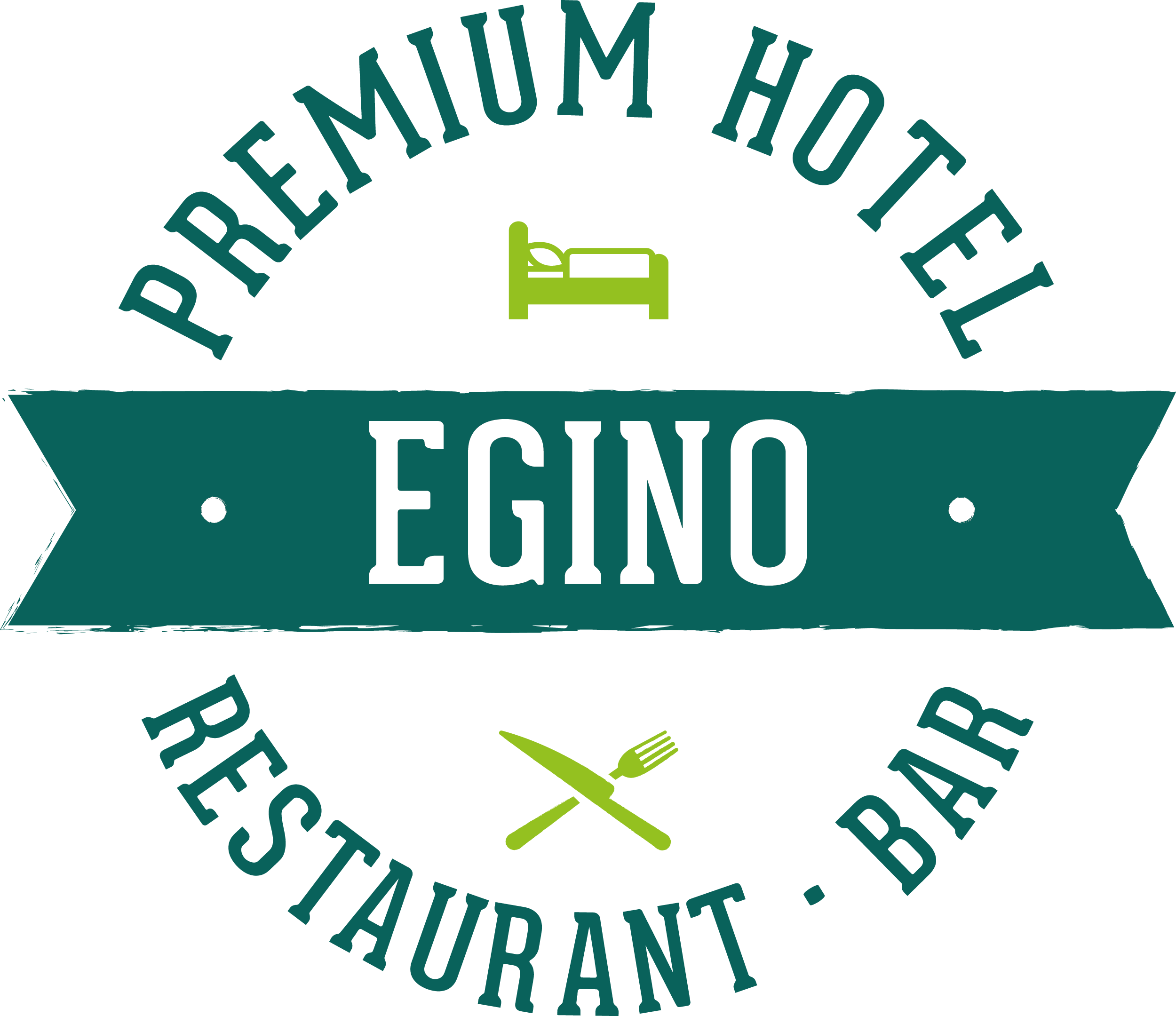 Az EGINO Premium Hotel logója étteremmel és bárral.
