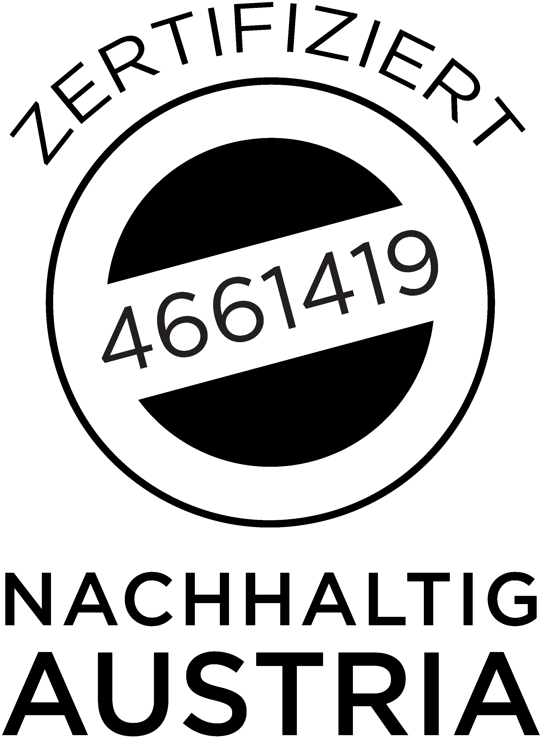 A Nachhaltig Austria pecsét logója zöld levéllel és betűkkel.