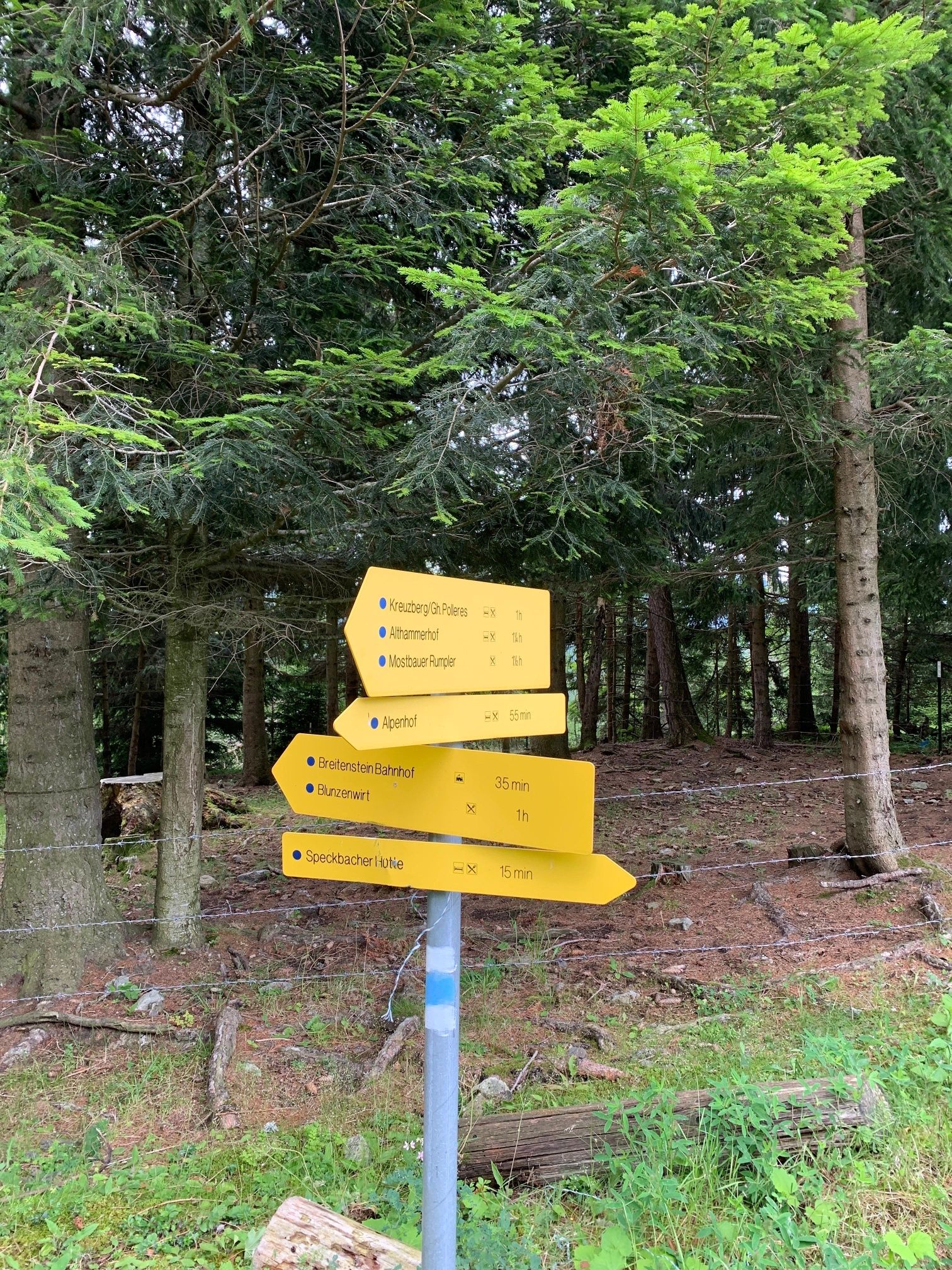 Speckbacherhütte felé vezető útjelző táblák