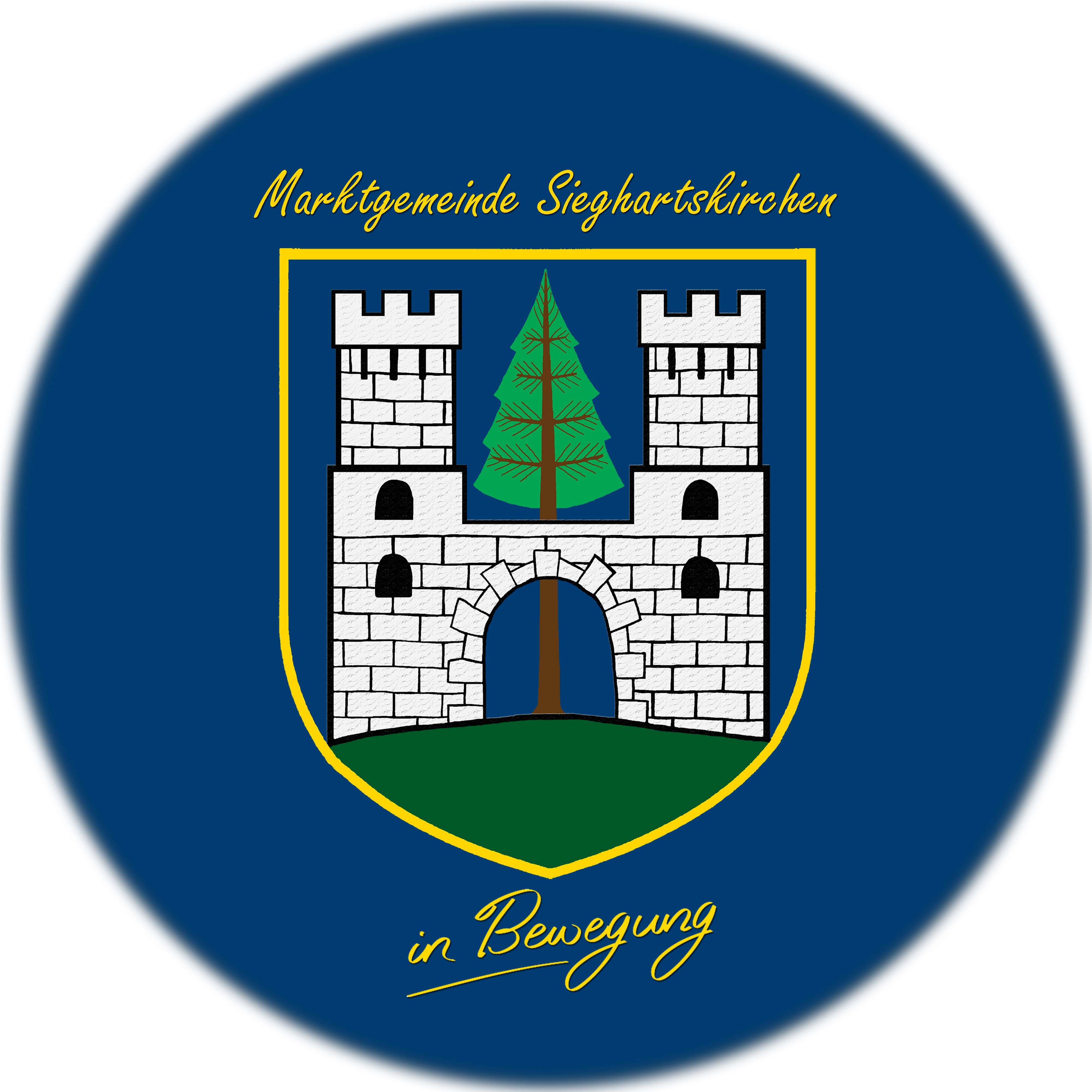 Sieghartskirchen címere kék alapon várral és fával.